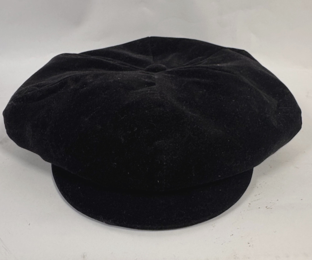 Vintage Black Velvet Solid Black Newsboy Cap Flat Cap Hat Size L